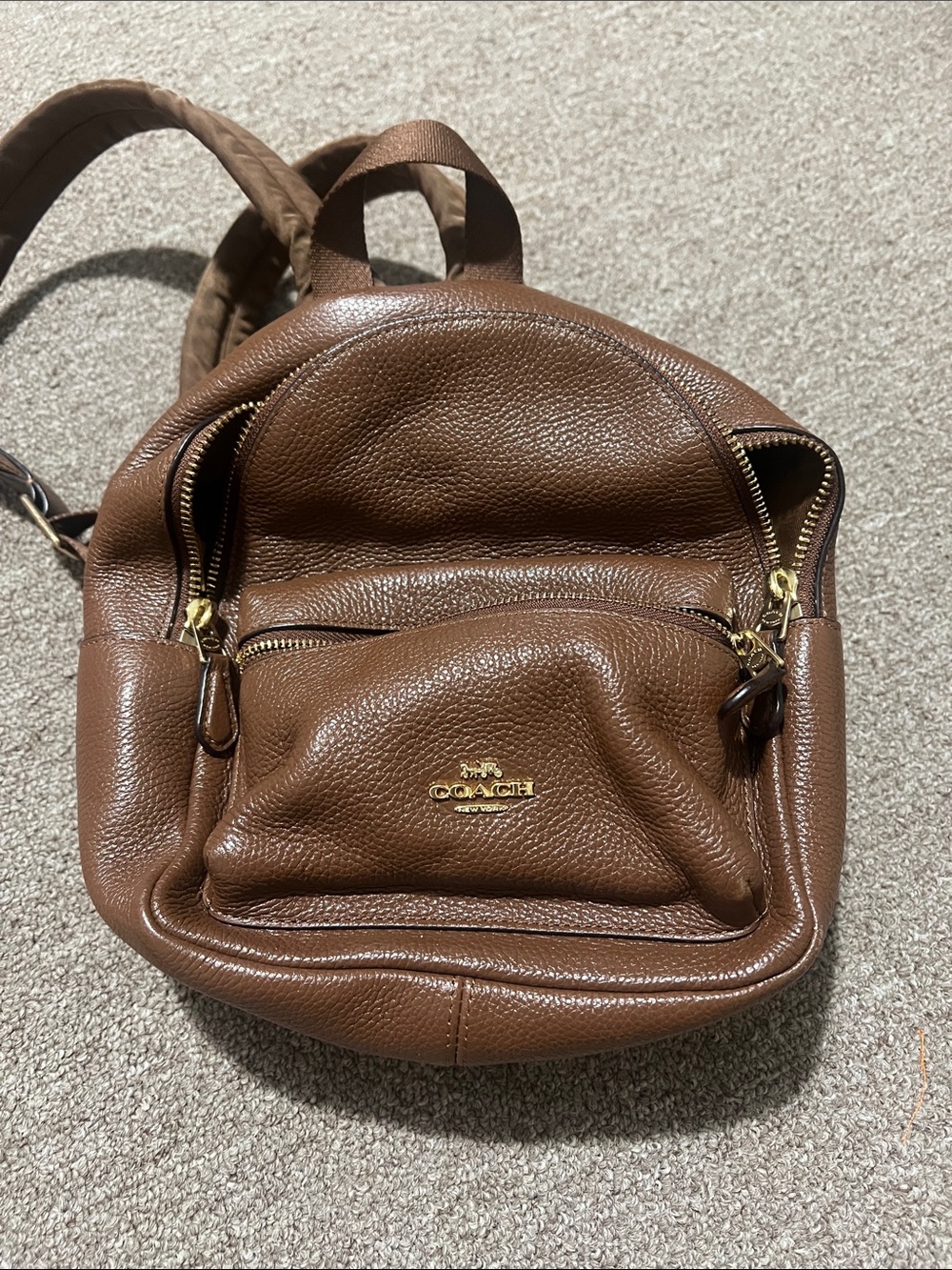 Coach Pebbled Leather Small Backpack in Brown with Gold Hardware
